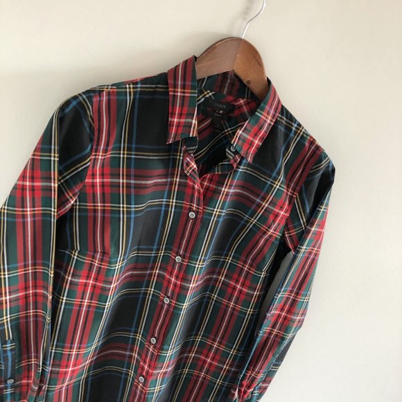 J. Crew Perfect Shirt Button Down Top 4 Steward Plaid 100% Cotton - Picture 3 of 6